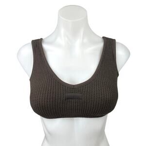 Set Active Brown Waffle Knit Scoop Neck Athletic Workout Sports Bra Tank Top XS